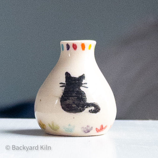 Tiny Black Cat Rainbow Vase by Taylor