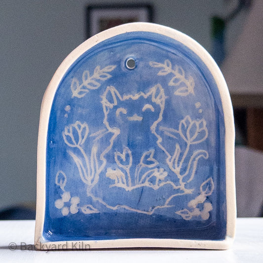 Small Blue Hanging Cat Shrine/Shelf - Taylor