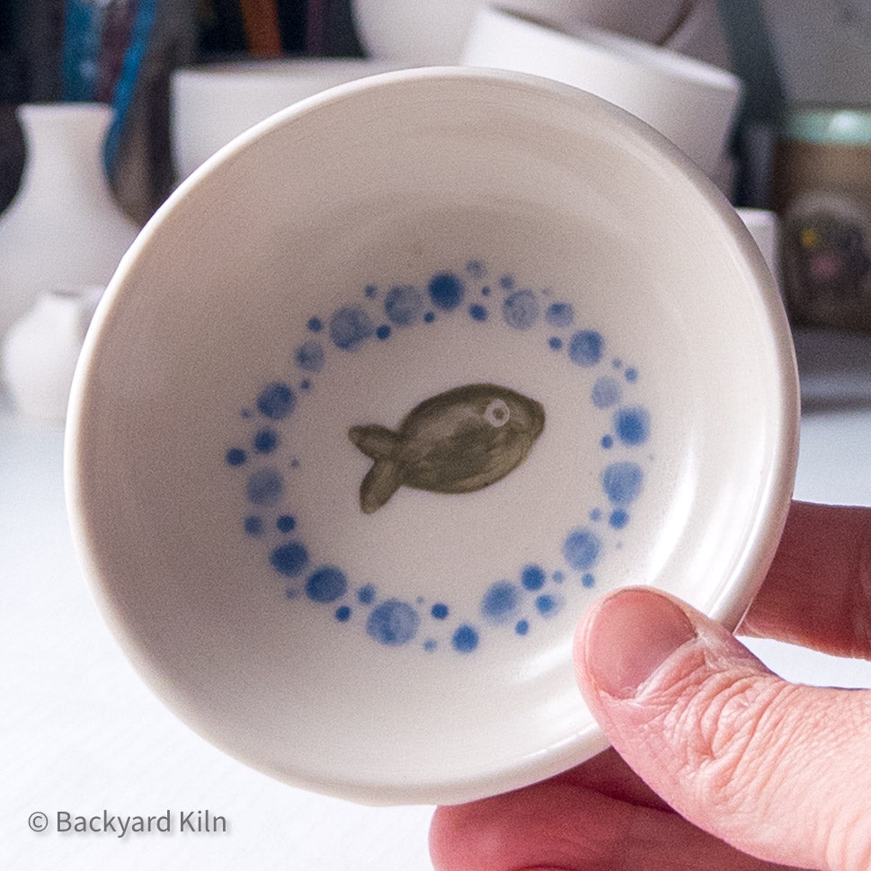 Green Fish with Bubbles - Porcelain Cat Bowl by Taylor