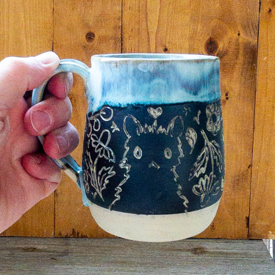 Handmade Cats and Flowers Pottery Mug #2