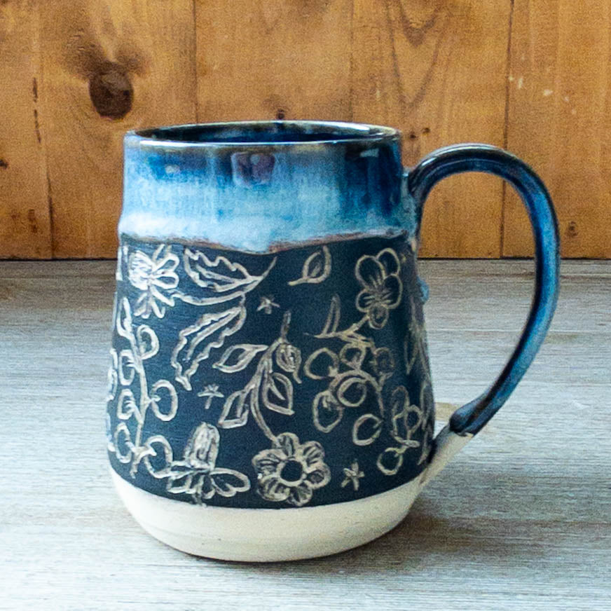 Handmade Cats and Flowers Pottery Mug #4