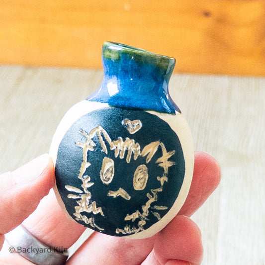 White and Blue Cat Mini Vase by Taylor