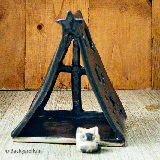 Black Matte Mini Tent Luminary and Cat by Taylor
