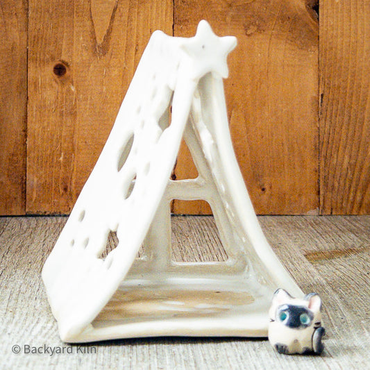 White Mini Tent Luminary and Cat by Taylor
