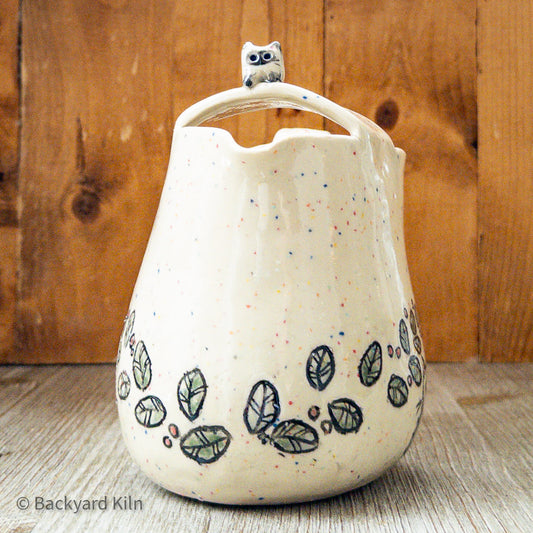 Cat with Rainbow Specks and Leaves Pitcher by Taylor