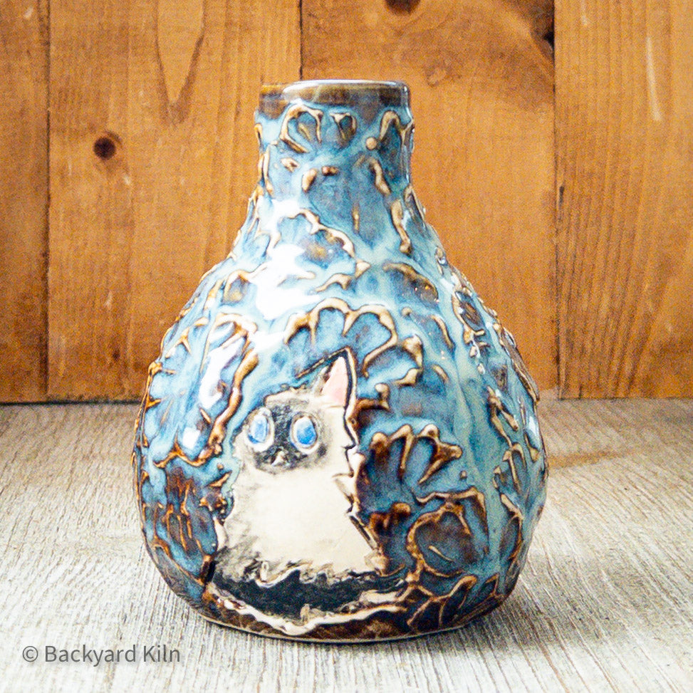 Blue Blossom Vase with Cat by Taylor
