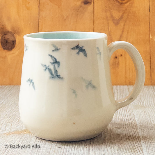 Cat with Birds Mug by Hannah and Taylor