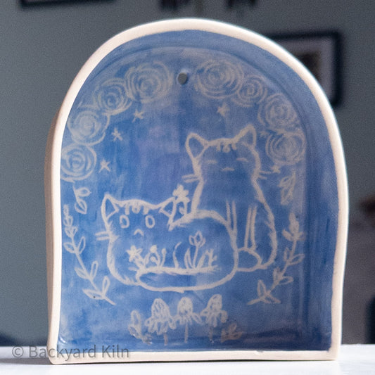 Large 2-Cat Blue Hanging Cat Shrine/Shelf - Taylor