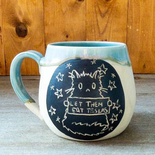 Fundraiser “Let Them Eat Teslas” Cat Mug SECOND - Taylor