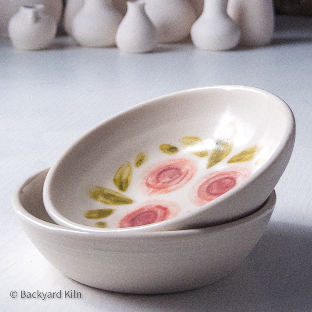 Red and Blue Floral - Porcelain Cat Bowls by Taylor