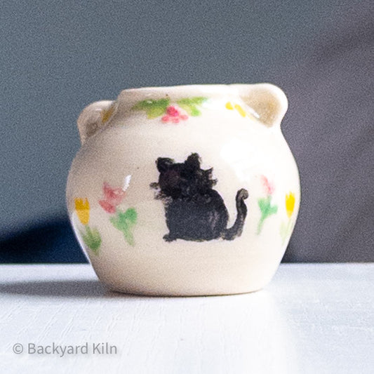 Tiny Black Cat Floral Vase by Taylor