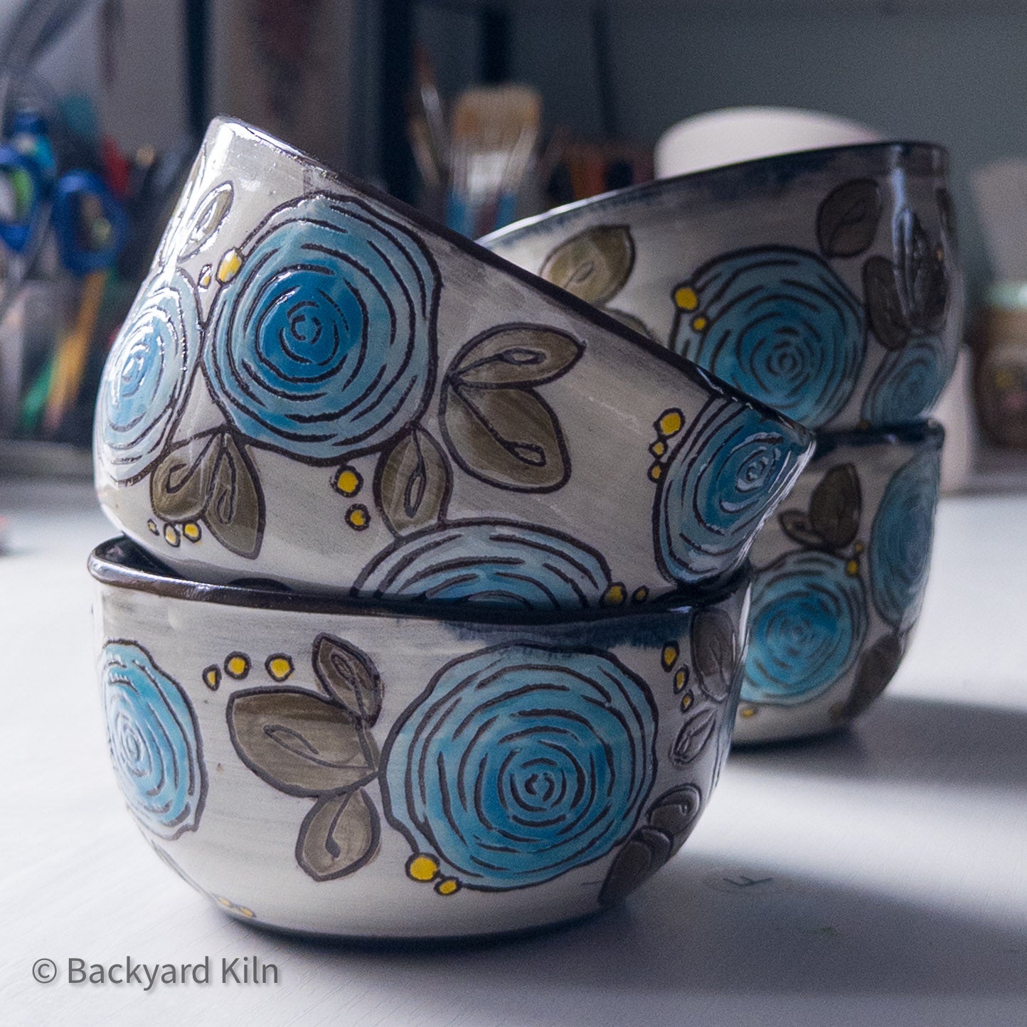 Blue Rose-Carved Bowl by Taylor