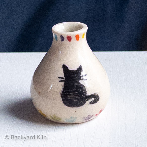 Tiny Black Cat Rainbow Vase by Taylor