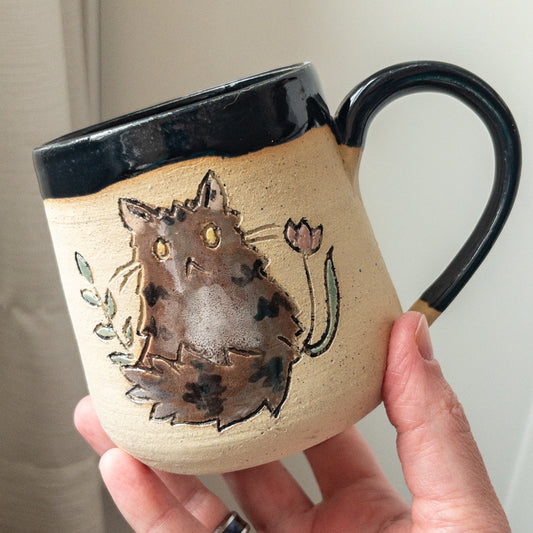 13 oz Fluffy Brown Cat Floral Mug - Taylor
