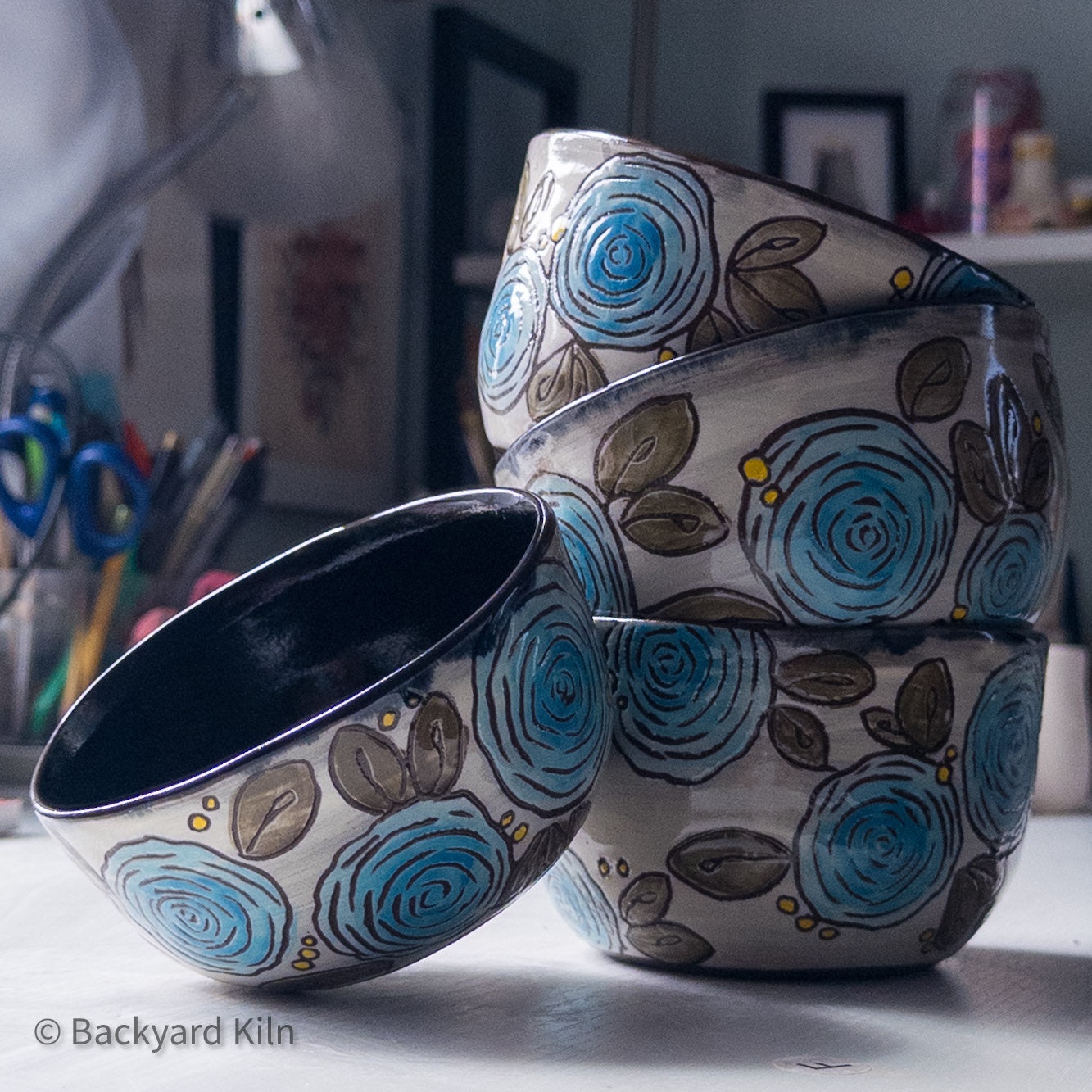 Blue Rose-Carved Bowl by Taylor