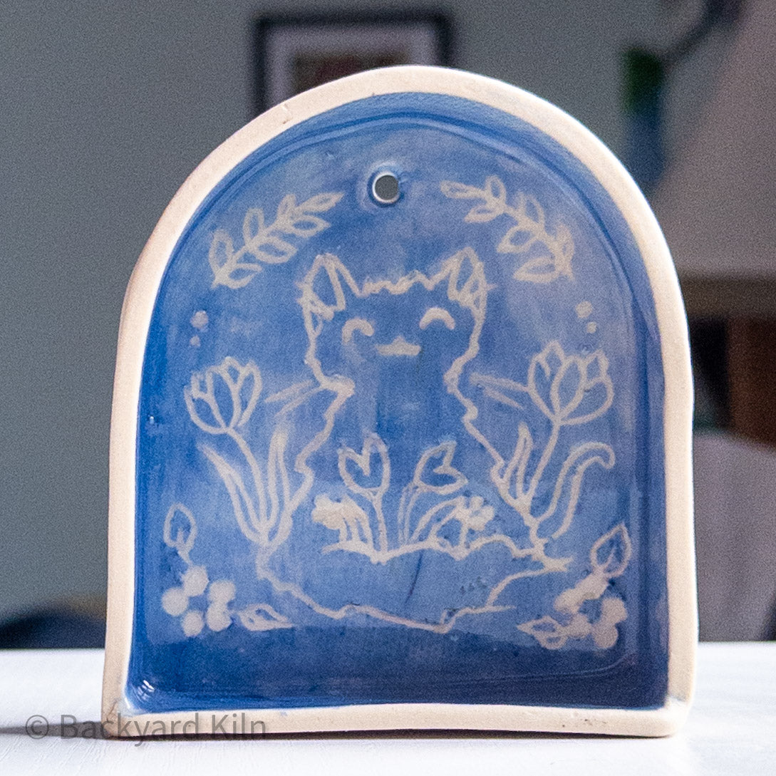 Small Blue Hanging Cat Shrine/Shelf - Taylor