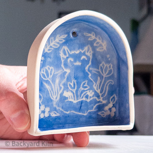 Small Blue Hanging Cat Shrine/Shelf - Taylor