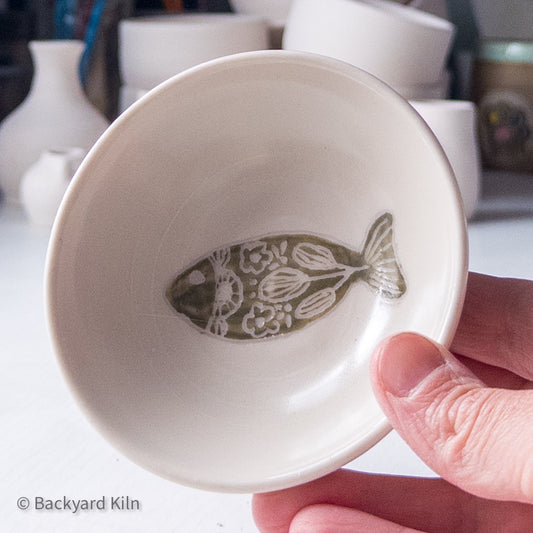 Scandi Green Fish - Porcelain Cat Bowl by Taylor