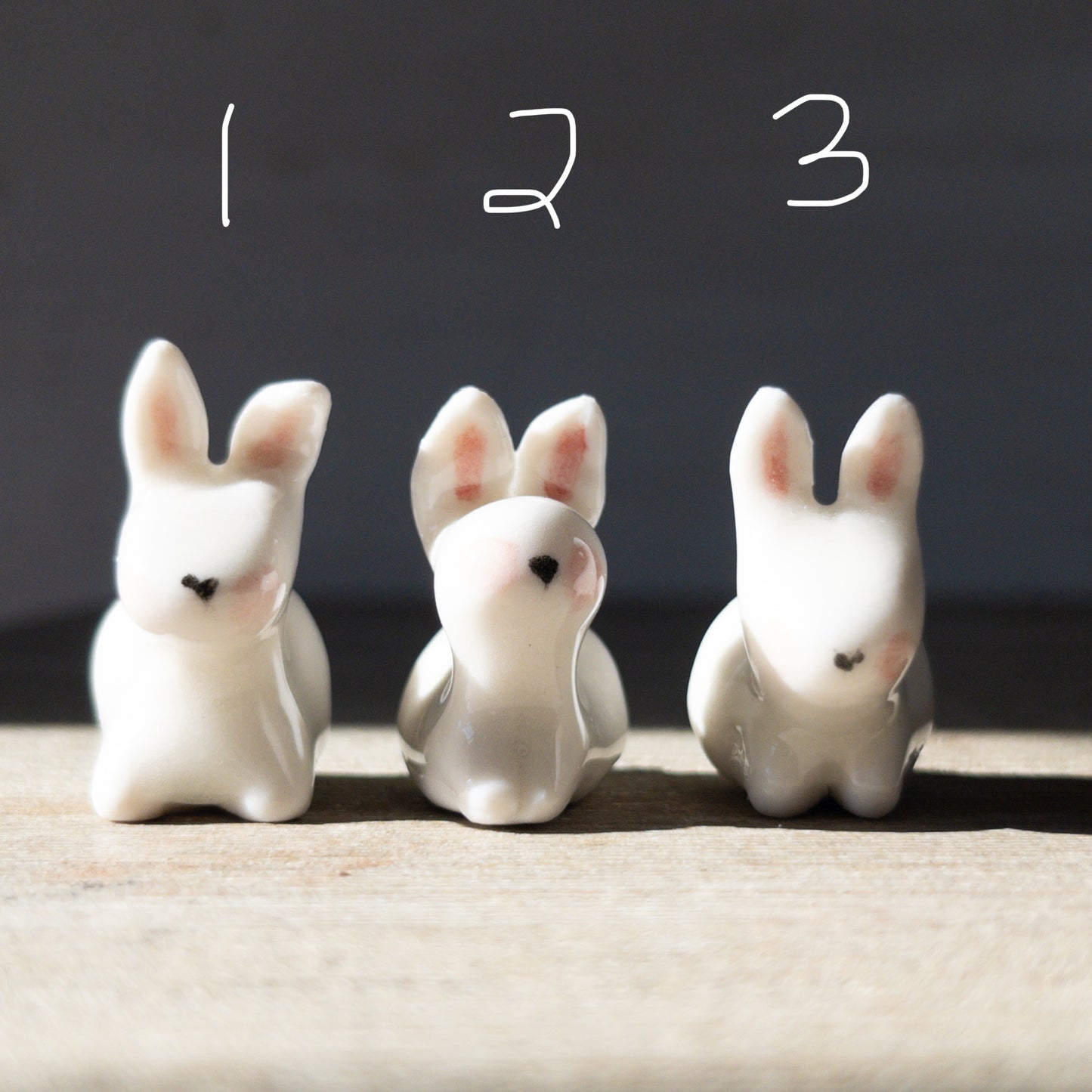 Tiny Porcelain Bunnies, Seated - Hannah