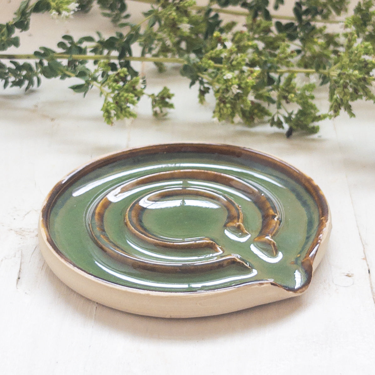 Green and Brown Soap Dish/Spoon Rest - Taylor