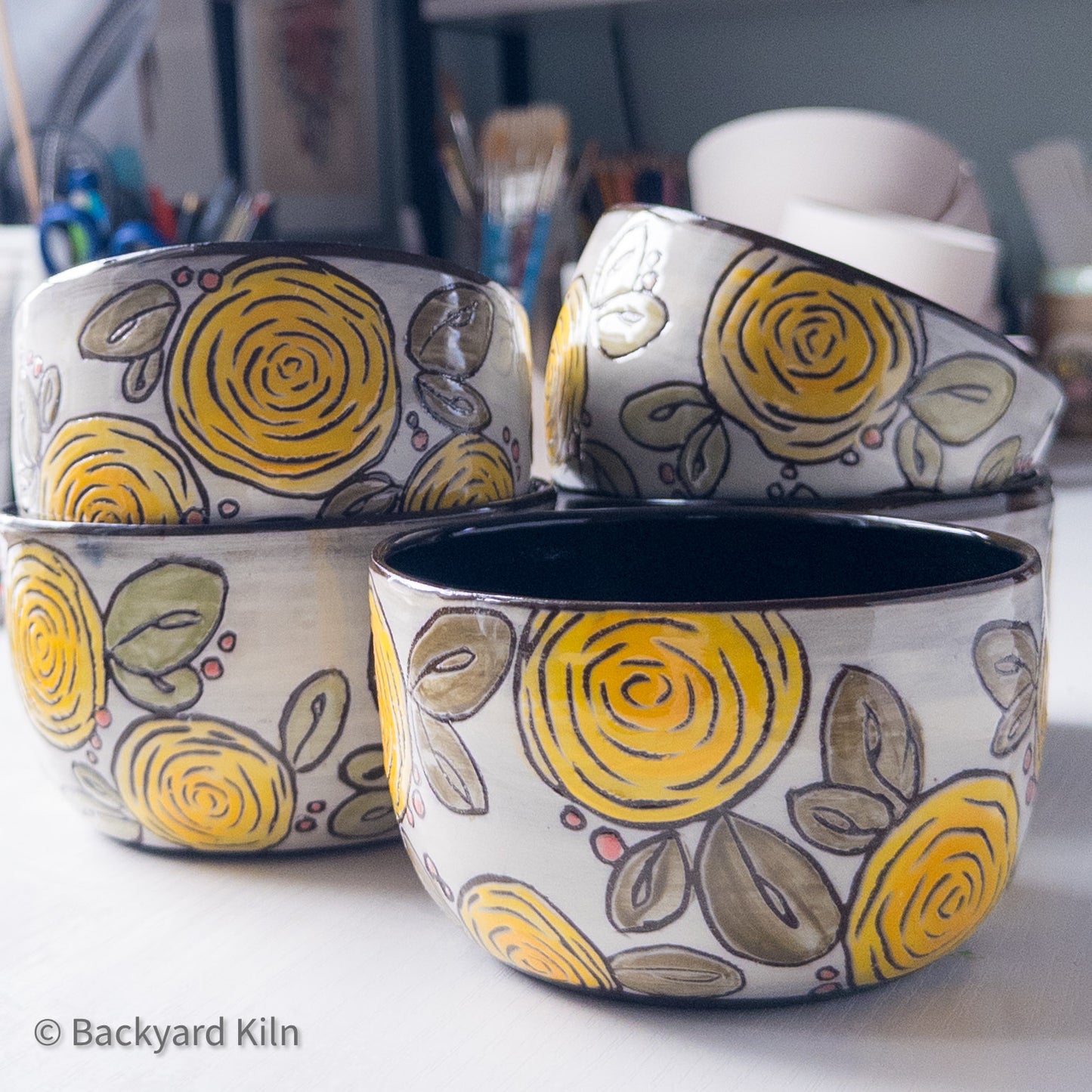 Yellow Rose-Carved Bowl by Taylor