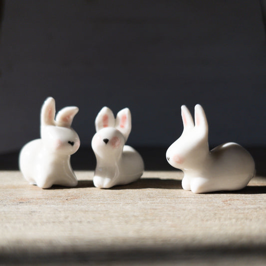 Tiny Porcelain Bunnies, Seated - Hannah