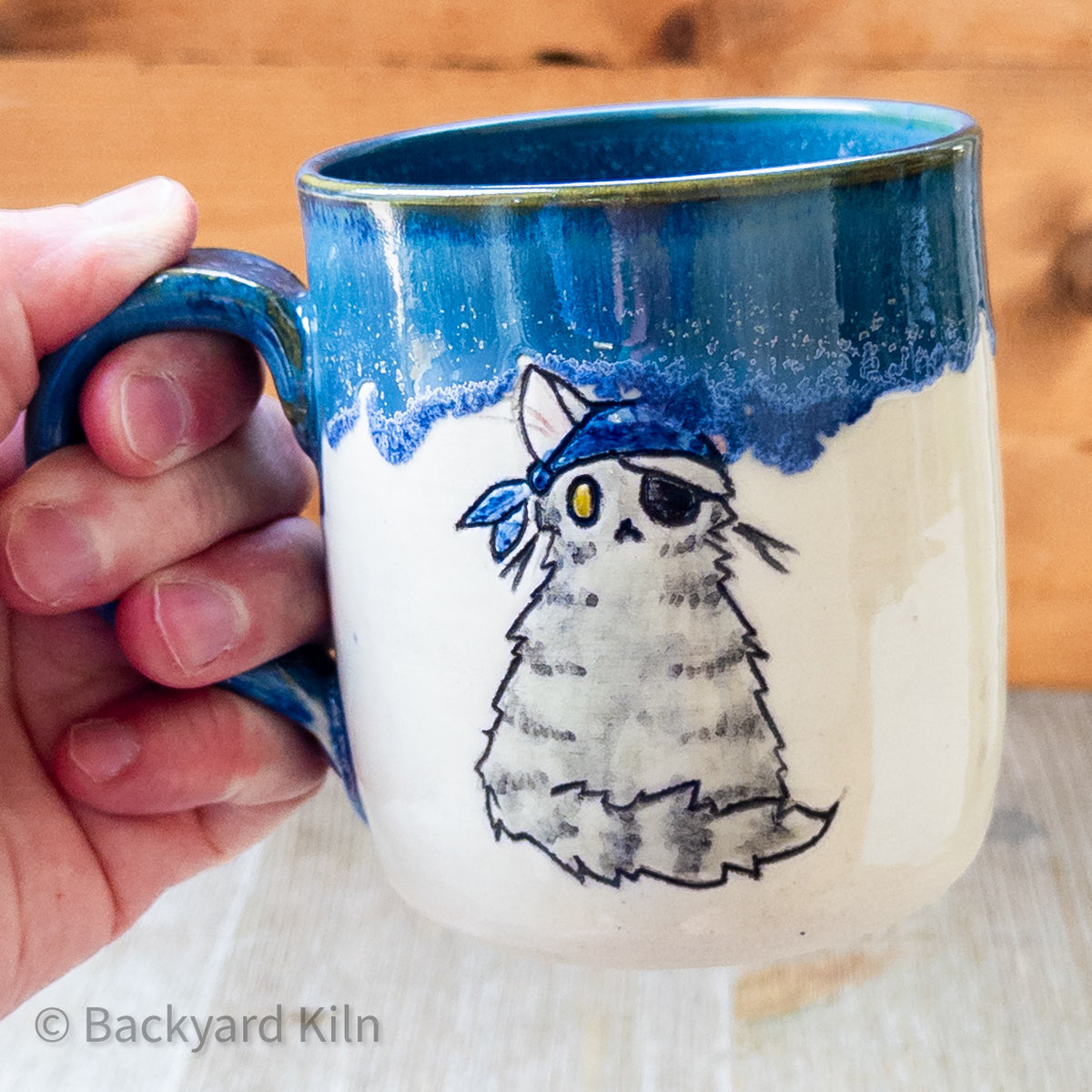 One Eye Pirate Cat Mug by Taylor (White)