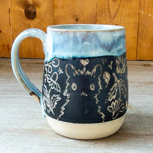 Handmade Cats and Flowers Pottery Mug #2