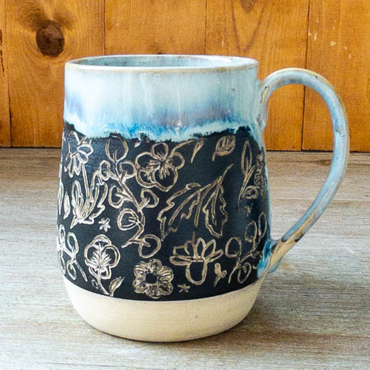 Handmade Cats and Flowers Pottery Mug #2