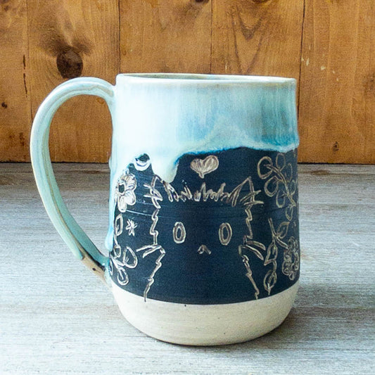 Handmade Cats and Flowers Pottery Mug #3