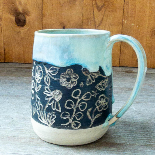 Handmade Cats and Flowers Pottery Mug #3