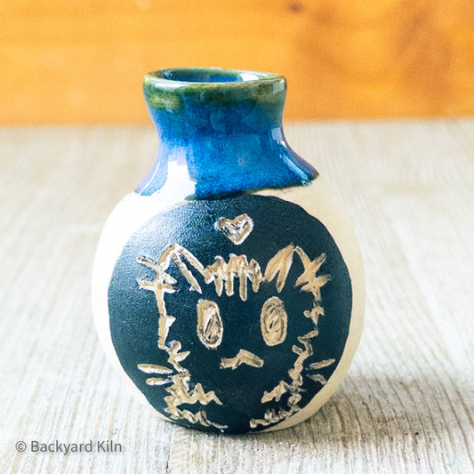 White and Blue Cat Mini Vase by Taylor