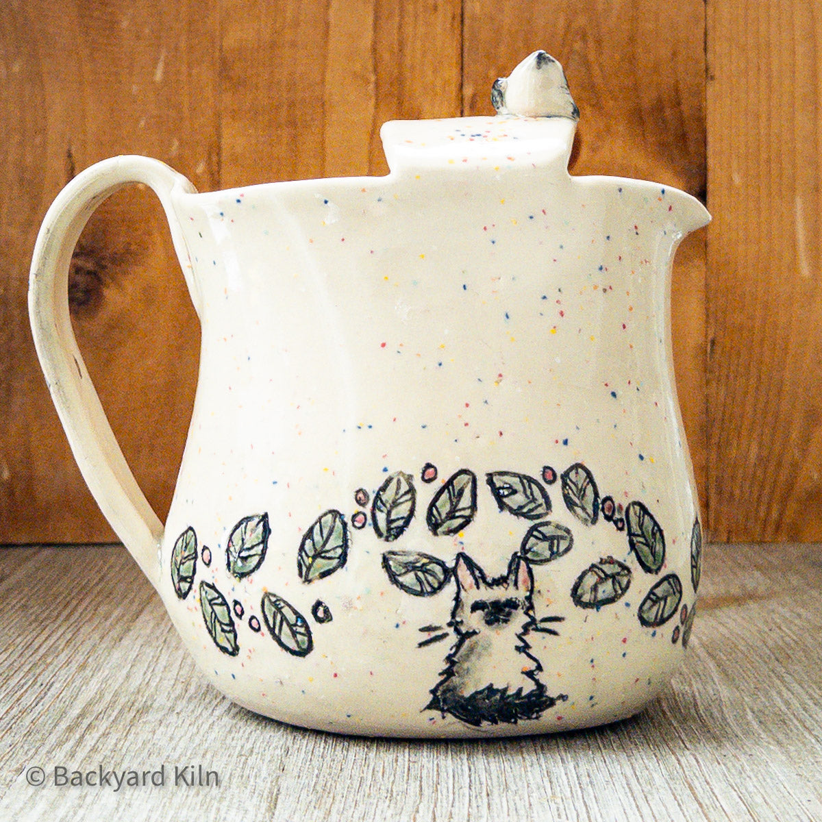 Cat with Rainbow Specks and Leaves Pitcher by Taylor
