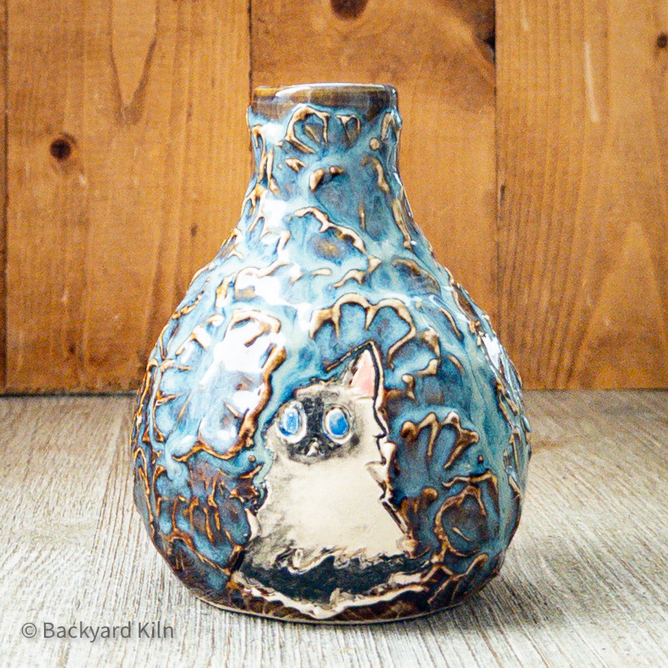 Blue Blossom Vase with Cat by Taylor