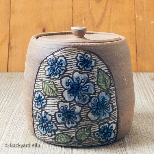 Carved Blue Flowers Jar by Taylor