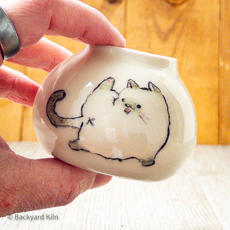 Glazed Mini Shameless Cats Vase by Hannah and Taylor