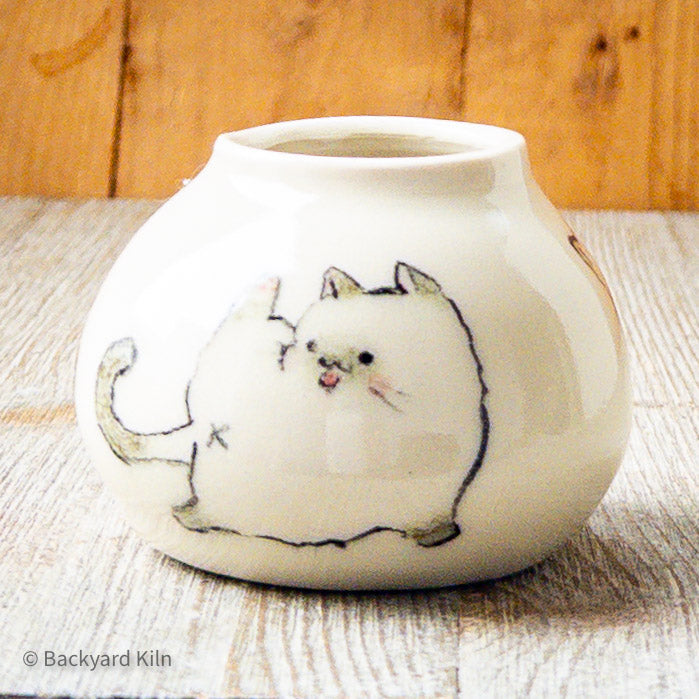 Glazed Mini Shameless Cats Vase by Hannah and Taylor
