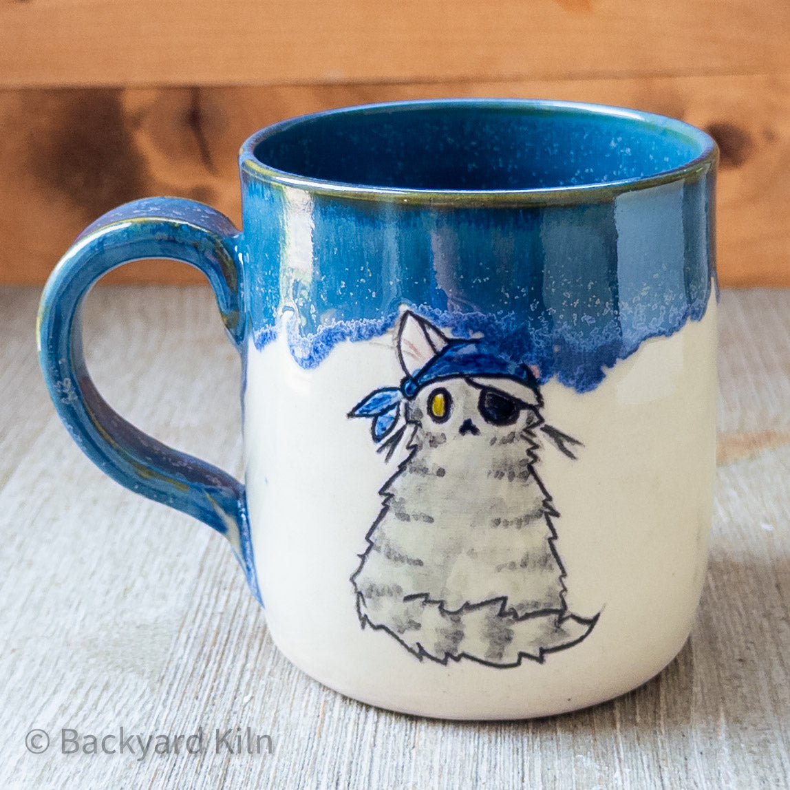 One Eye Pirate Cat Mug by Taylor (White)