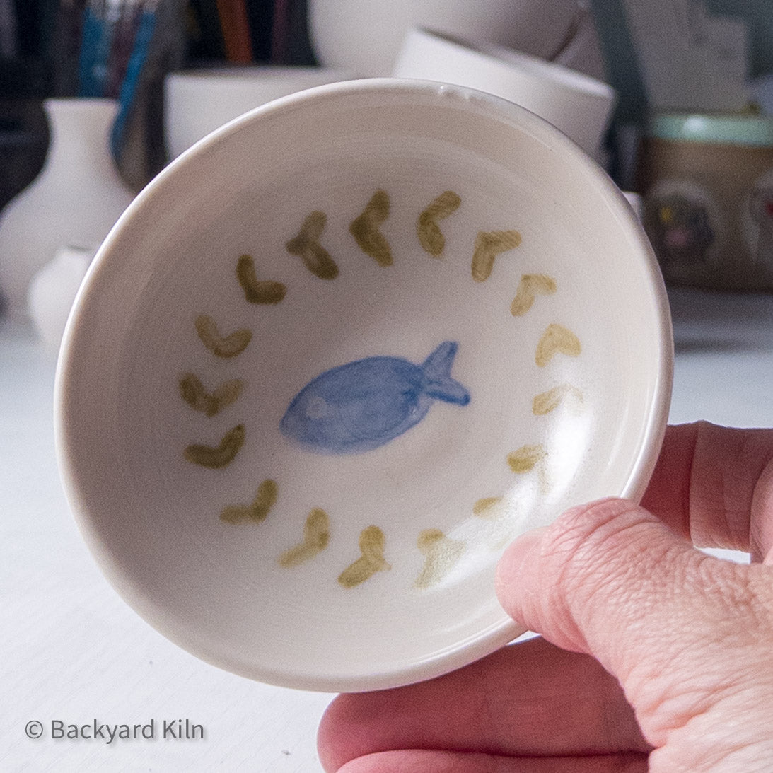 Blue Fish with Wreath - Porcelain Cat Bowl by Taylor