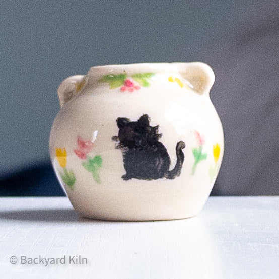 Tiny Black Cat Floral Vase by Taylor