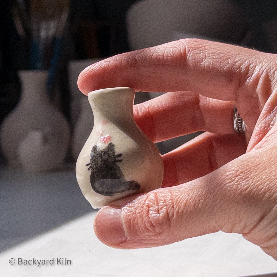 Tiny Black Cat Vase by Taylor