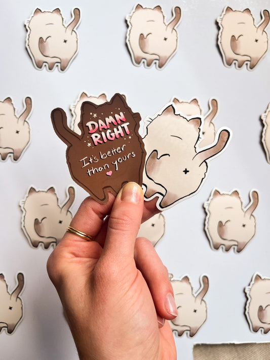 "Damn Right" Cat Sticker by Hannah
